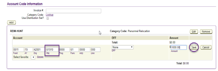 Inputting Funding Account Example