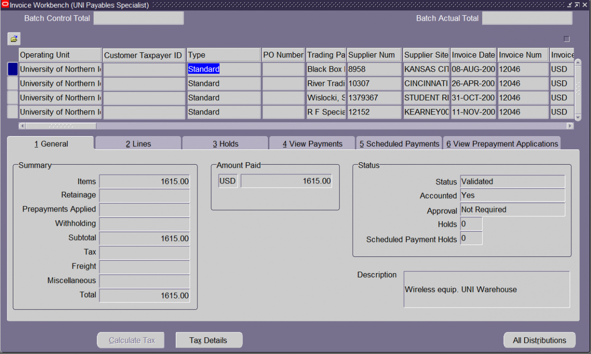 Invoice workbench screenshot