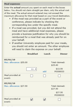 Meal expense example