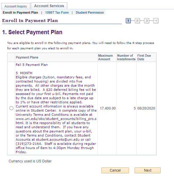 Select payment plan