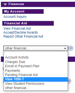 Select view 1098-T from the drop-down menu